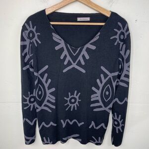 New Collection Italy Angora Blend Pullover Light Sweater tight Knit Abstract S/M